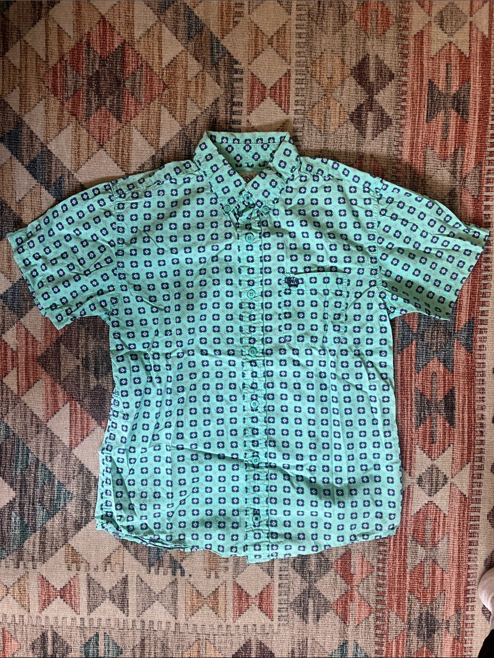 Cinch Aqua & Navy Geometric Short-Sleeve Button-Down